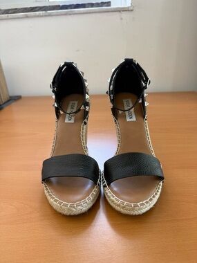 Steve Madden Black Studded Espadrille Wedge Sandals